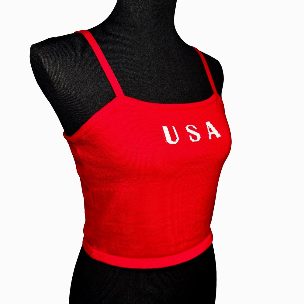 Le Lis USA Knit Crop Tank Top Red Medium Patriotic Americana Y2K NWT July 4th - Picture 3 of 9